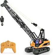 KidsFaves 15 Channel Remote Control Crane 1:14 Scale Full Functional with Heavy Metal Hook,Lights Sounds and Battery Powered RC Construction Toy Crane for Boys & Girls