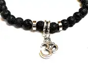 Lava Stretch Bracelet w/Om - 6mm Beaded Wrist Mala Empath stone - Vitality