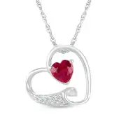 5.0mm Lab-Created Ruby and White Lab-Created Sapphire Tilted Loop Heart Pendant in Sterling Silver