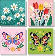 Bowetile Set of 4 Flower Painting by Numbers Children from Adults Years Girls with Frame, Painting by Numbers Children, DIY Gemäide Craft Set on Canvas with Brushes and Acrylic Pigment for Home Decor