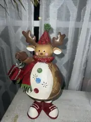 Christmas Decoration Standing Metal Reindeer Tealight Decor Santa Hat New 13"