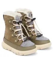[Sorel Kids] Sorel Kids Explorer faux fur-trimmed suede boots UK 12 green