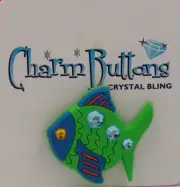 Croc Charm - Charm Buttons Crystal Bling Green Fish