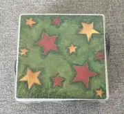 Christmas Star Design Coasters -Set of 4 in Holder Green Red Yellow 3.5" Sealed
