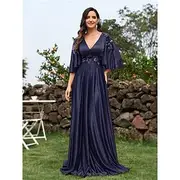 A-Line Quinceanera Dresses Elegant Dress Formal Wedding Floor Length 3/4 Length Sleeve V Neck Chiffon V Back with Pleats 2025
