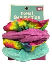 4 Pack Towel Scrunchies - Ultra Soft Towel Fabric for All Hair Types Multicolor