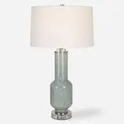 Contemporary Aqua Blue Gray Bubble Glass Table Lamp 30 in Clear Crystal Modern