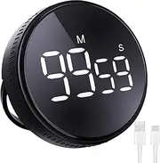 Xkimos Rechargeable Kitchen Timer,Strong Magnetic Digital Timer, Accurate Countdown Timer, Large LED Display Kitchen Timer, Large Volume Adjustable for Home, Classroom,Office,Children,Elderly (Black)
