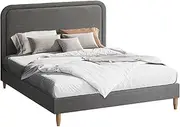 OIKITURE Bed Frame with Velcro-Enabled Slats, Bed Frame Platform with Upholstered Headboard, Platform Bed Base Double Size for Bedroom Home Decor, 197x137.5x103cm