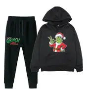Autumn and winter HOW THE GRINCH STOLE CHRISTMAS Grinch print boys and girls suits autumn and winter sweatshirt two-piece suit-4 BK-Black-Pattern 4...
