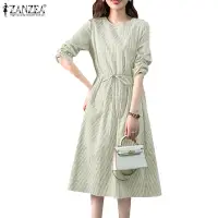 在飛比找蝦皮商城優惠-Zanzea 女式韓版休閒半袖條紋抽繩 A 字連衣裙
