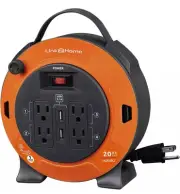 Heavy Duty Cord Storage Reel 20 Ft. Extension Cord 4 Power Outlets, 2 USB Ports