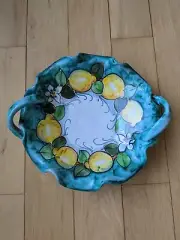 Centerpiece Large Dish W 2 Handles Wavy Edge. Italian HandPainted Vietri Ceramic