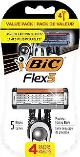 BIC Flex 5 Titanium 5-Blade Disposable Razor for Men, Sensitive Skin Razor For a Smooth, Comfortable and Close Shave, 4 Piece Razor Set
