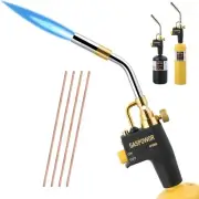 High Intensity Propane Torch Head with 4PCS Rods, Turbo Torch Kit Fuel MAPP Gas