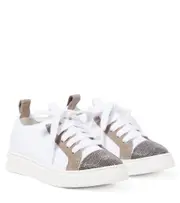 [Brunello Cucinelli Kids] Brunello Cucinelli Kids Leather-trimmed canvas sneakers UK 12 white