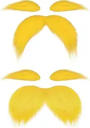 2 Pcs Yellow Lorax Mustache and Eyebrows, Fake Beard for Adults and Kids, Facial Hair for Costume Accessories Festival Party