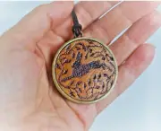 Hare Bronze wooden pendant necklace - Wood pyrography engraving by hand