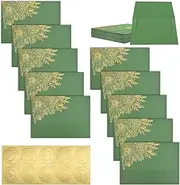 BAYTORY 10 Packs 4x6 Vintage Envelopes with Golden Flower Pattern, A6 Envelopes for Invitation, Greeting Card Envelope with Sealing Stickers for Weddings, Birthday, Graduation, Christmas (Green)