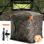 Hunting Blind, 270° See Through Ground Blind, 2-3 Person Pop Up Deer Blind for Hunting with Carrying Bag, Portable Resilient Hunting Tent, One-Way See-Through Mesh for Turkey and Deer