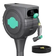 Retractable Garden Hose Reel, 1/2 inch x 100 ft Wall Mounted Hose Reel, Upgra...