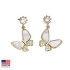 Fashion Women 925 Silver Jewelry Earrings Crystal Mother Shell Butterfly Stud