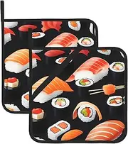 Japanese Sushi Black Potholders BBQ Pot Holders for Heat Resistant Potholder, Hot Pads,Cooking Baking(2-Pack)