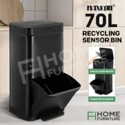 70L Stainless Steel Motion Sensor Rubbish Bin Pedal Separated Recycle Waste Can