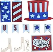 HOOTNEE Festival Scene Home Decor 1 Set of Wooden Tiered Tray Decorations Patriotic Theme