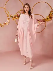 Formal Plus Size Long Pink Batwing dress