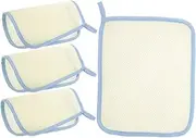 Generic 4pcs Square Towel Soap Bag Body Scrubber Glove Foaming Face Scrub Towel Body Wash Cloths Soap Holder Face Exfoliator Scrubber Washcloth Gentle Nylon Beige