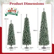 Set of 3 Slim Artificial Christmas Trees with Snow and LED Lights (1.2m, 1.5m...