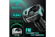 Baseus Handsfree Wireless Bluetooth FM Transmitter MP3 Music Player Dual USB Car Charger Adapter (Black)