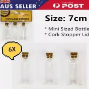 6x Mini Glass Bottles 7cm Cork Stopper Decor Craft Small Tiny Vials DIY Gift AU
