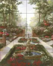 Landscape Tile Backsplash Mirkovich Fountain Art Ceramic Mural NMA054