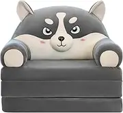 Kids Couch Fold Out Cute Cartoon 3-Layer Animal Shape Cotton Filling Kids Sofa Foldable Detachable Breathable Washable Kids Fold Out Bed, Dog
