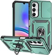 Case for Samsung Galaxy M34 5G, Rugged Shockproof Cover with 360° Rotatable Magnetic Kickstand and Slide Camera Lens Cover Case for Samsung Galaxy M34 5G-Dark Green