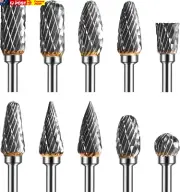 Tungsten Carbide Rotary Burr Set with 1/8" Shank, Double Cut Carving Bits for Ro