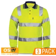 3 X HI VIS LONG SLEEVE BIOMOTION TAPED QLD TRAFFIC CONTROLLER POLO SAFETY SHIRT