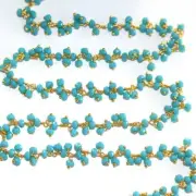 Dark Amazonite Rosary Chain, 24K Gold, 3mm Beads, Faceted Rondelle, Jewelry