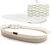 Yunioo XL Reinforced Baby Changing Basket with Extra Travel Diaper pad, Foldable Baby Changing Pad with Water Repellent Cover, Cotton Rope Baby Basket, Changing Table Topper for Dresser (White Beige)