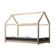 Oikiture Kids Bed Frame With Single Mattress Set House Style Wooden