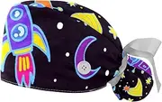 [WOSHJIUK] Working Hat 2 Pack Scrub Caps for Women,Space Starry Sky Rocket,Tie Back Cap Adjustable Scrub Hat