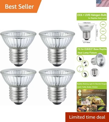 Dimmable 50W UVA UVB Reptile Heat Bulbs, 4 Pack for Turtles and Lizards