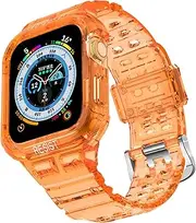 Compatible with Apple Watch 8 Strap Bumper Case Clear iWatch 9 Band Rugged 41mm 45mm Series 7 Replacement Band Transparent for Series 6/5/4/SE 40mm 44mm Men Women (Not Included Watch) (40/41mm)
