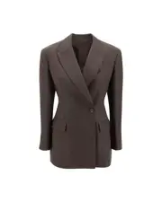 Brunello Cucinelli Linen Blazer Single Button Notch Collar Women Brown Suits &