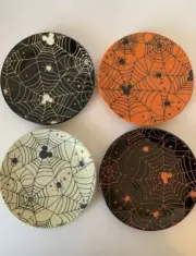 4pk Zrike Mickey Mouse Halloween Spiderweb Appetizer Plates Embossed Ceramic Set