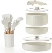 Pots and Pans Set Non Stick, 15PCS Cookware with Frying Pans & Saucepan, Detacha