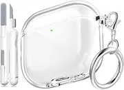 MHYALUDO for AirPods 4th Generation Case Cover 2024, Military-Grade Shockproof, Soft TPU Highly Transparent Anti-Yellowing for AirPods 4 Case with Cleaning Kit & Cute Round Buckle, Clear White