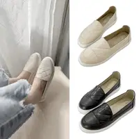 在飛比找momo購物網優惠-【FUFA Shoes 富發牌】菱格縫線拼接懶人鞋-黑/杏 